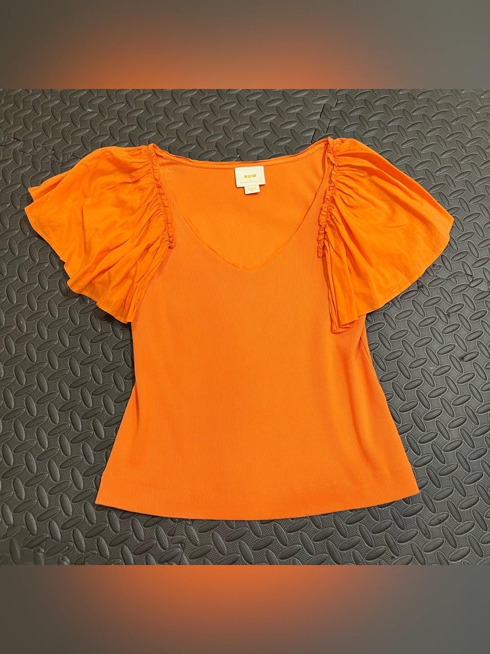 Anthropologie Orange Puff-Sleeve V-Neck Top